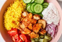 Chicken Shawarma Bowls with Garlic Sauce and Rice