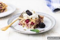 Warm Blackberry Baked Oatmeal with Almond Crumble