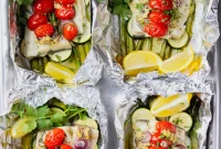 Foil-Baked Fish with Roasted Vegetables and Lemon
