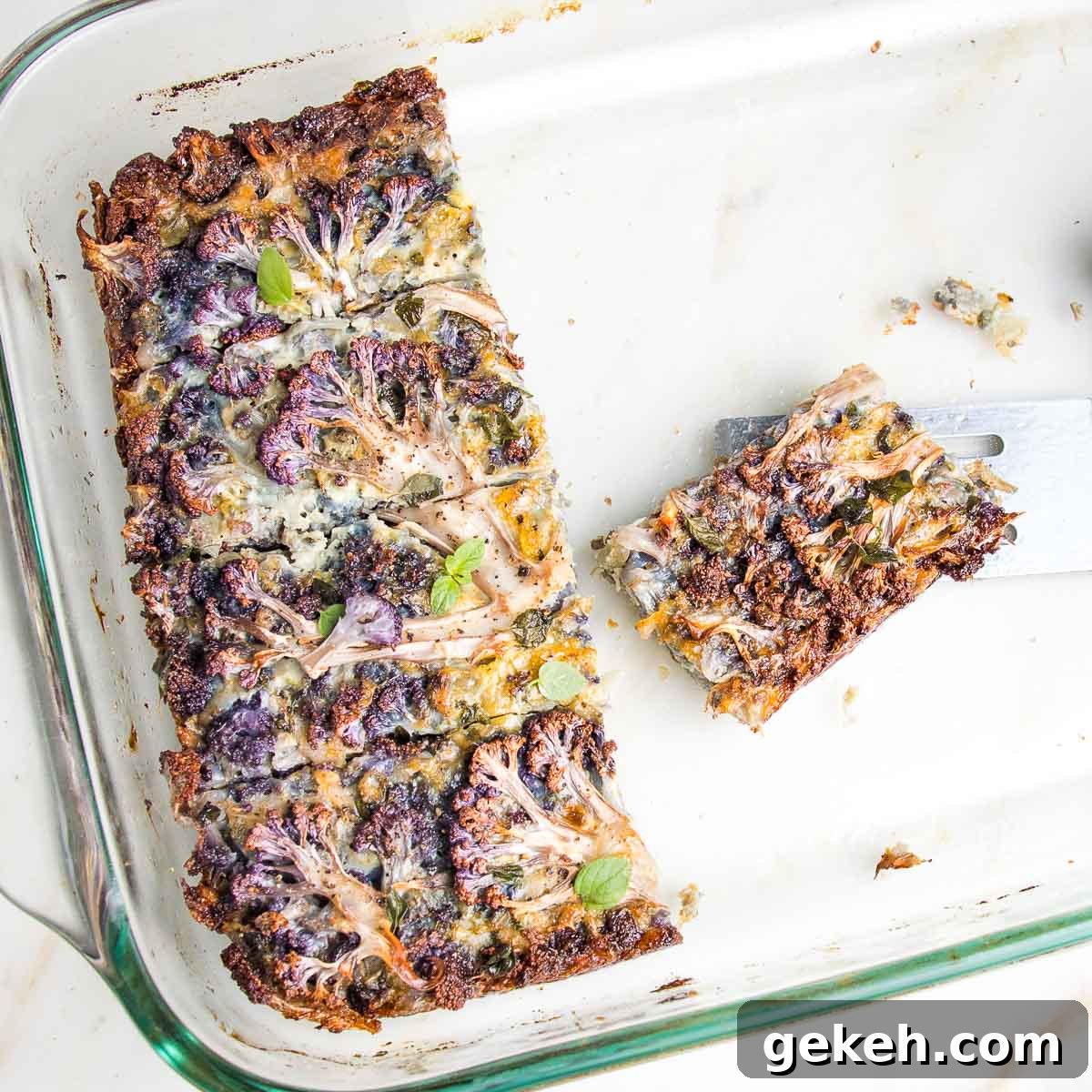 9 x 13 pyrex with a last row of pieces of kugel and one piece onto a small spatula. 