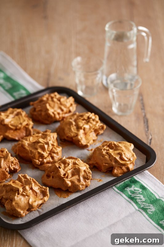No-refined-sugar meringues, created with date syrup, photographed in the test kitchen.