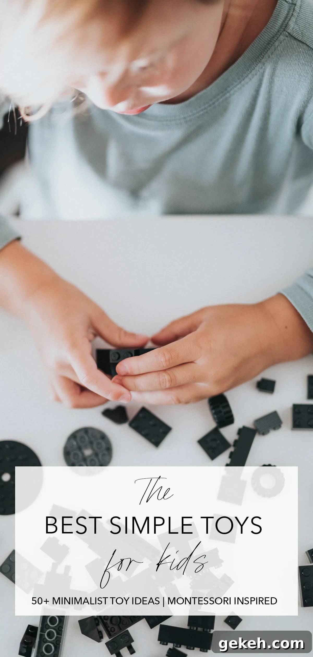minimalist photo of a boy playing with legos with title text overlay