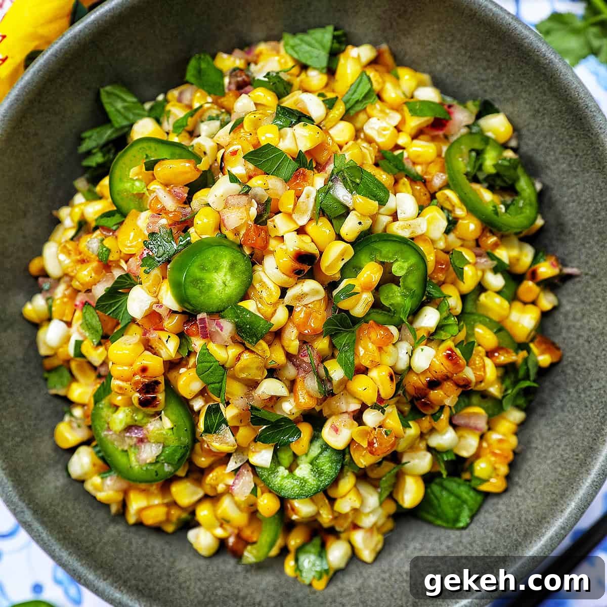 bowl of charred corn salad.