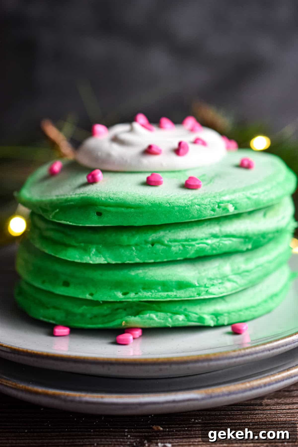 Homemade Grinch Pancakes Recipe — Green St. Patrick’s Breakfast 10 A straight on shot of the Grinch Pancakes.