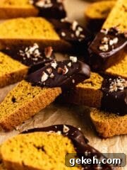 pumpkin biscotti covered in chocolate