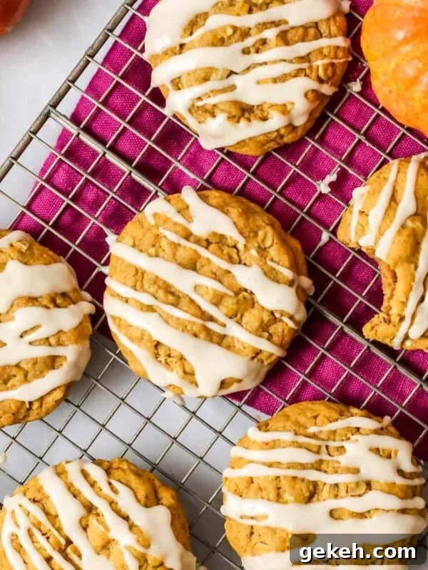 Chewy Peanut Butter Oatmeal Cookie Recipe 11 Pumpkin oatmeal cookies topped with a brown sugar drizzle