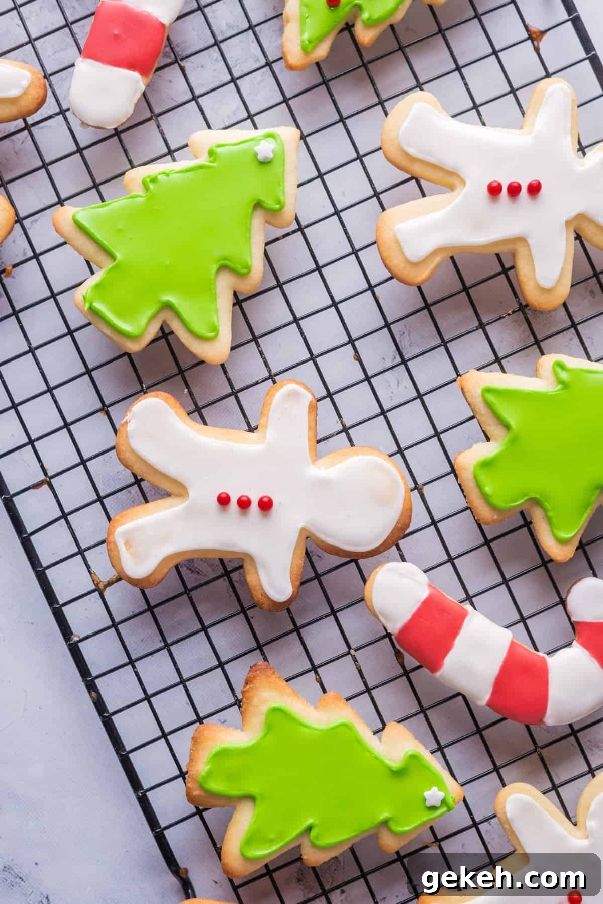 Close up of cookies on wire rack.