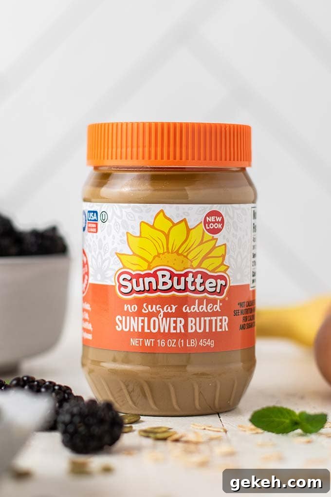 A jar of SunButter, the healthy sunflower seed butter used to make this recipe.