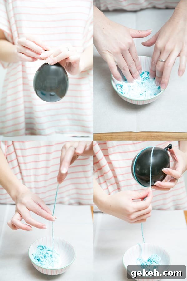 Step showing how to create an egg from yarn 