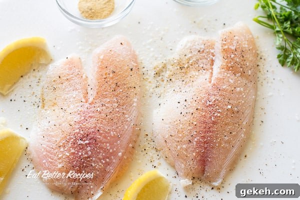 Keto Lemon-Pepper White Fish in the Air Fryer — 15 Minutes 4 Raw fish seasoned with lemon pepper