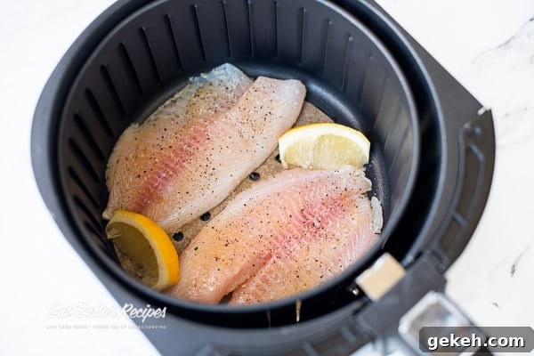 Keto Lemon-Pepper White Fish in the Air Fryer — 15 Minutes 6 Raw fish in air fryer