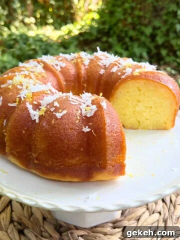 Limoncello Coconut Bundt Cake, sliced.