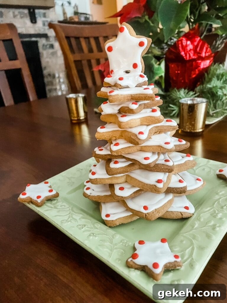 A partially assembled sugar cookie tree