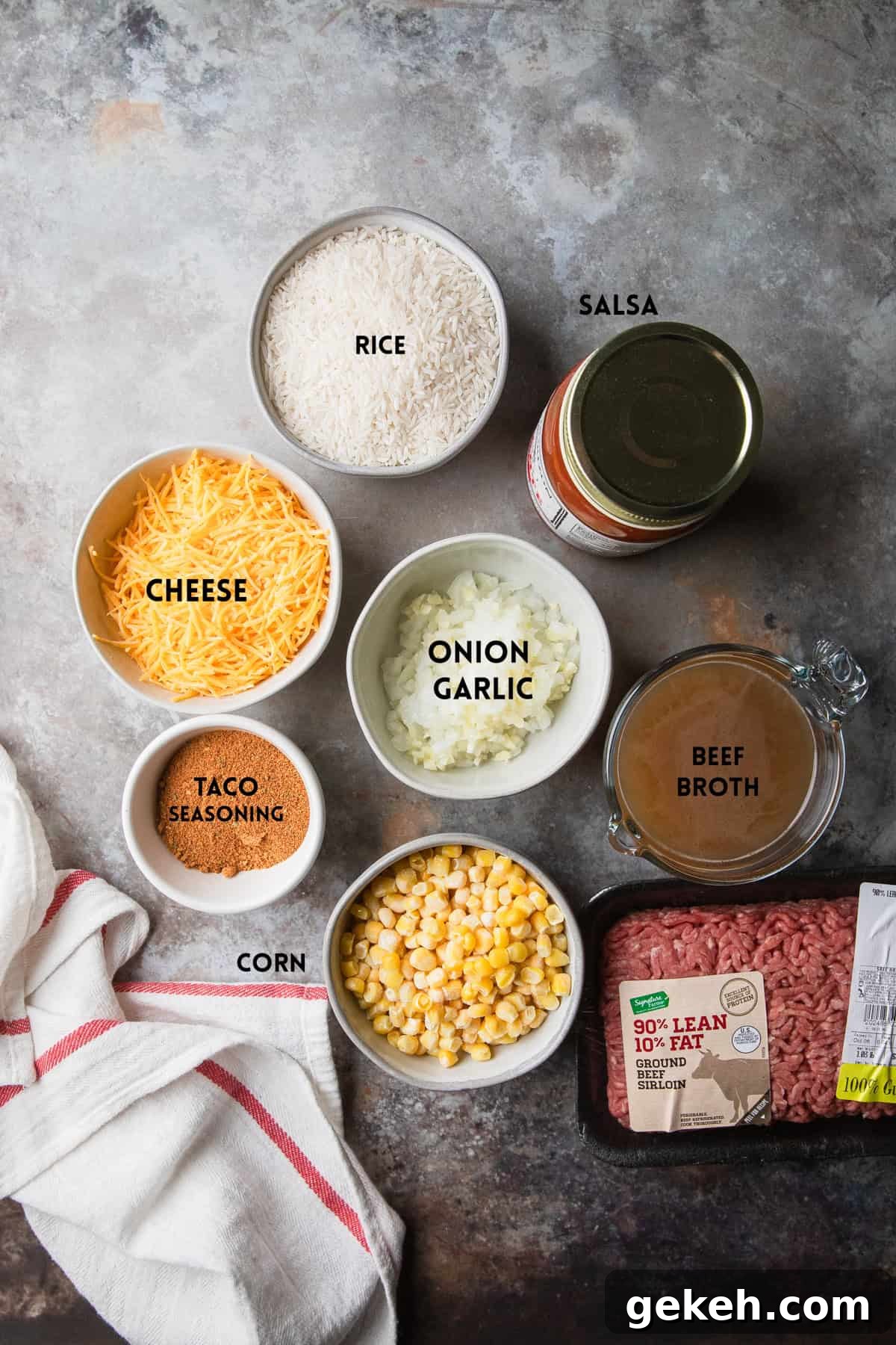 Savory Ground Beef and Salsa Rice Skillet Recipe 3 Ingredients to make the recipe.