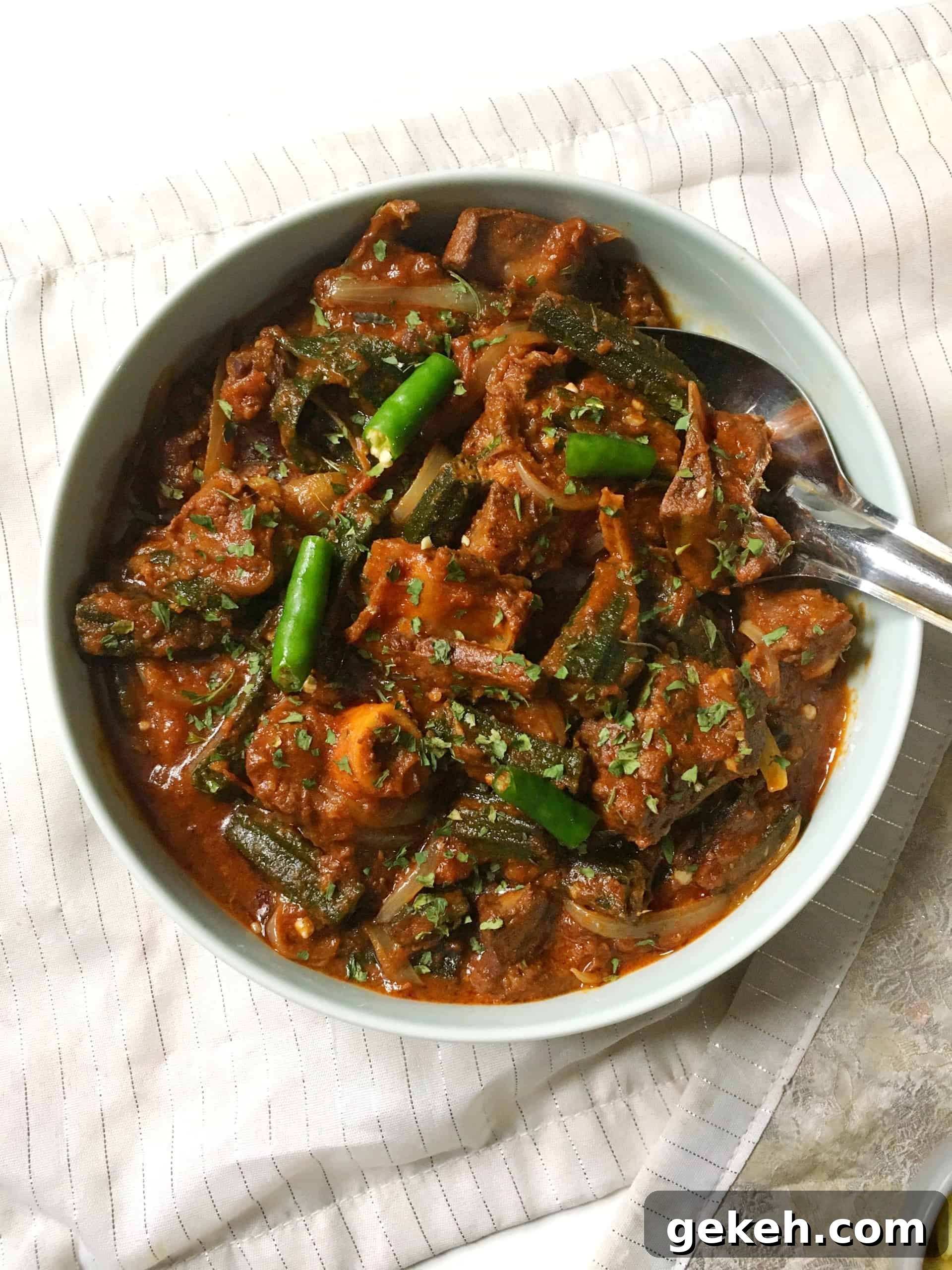 Bhindi Gosht: Spiced Lamb and Okra Curry Recipe 3 Bhindi Gosht Recipe - Okra with Lamb / Mutton Curry