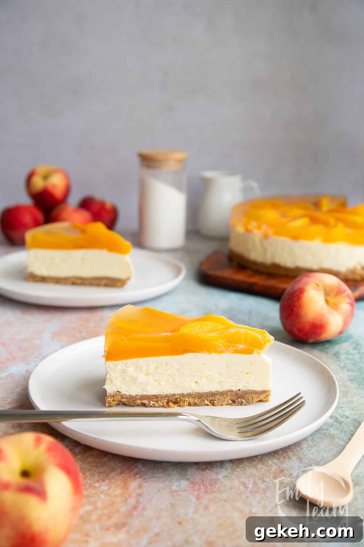 15+ Delicious Canned Peach Recipes for Every Meal 13 a slice of peach cheesecake.