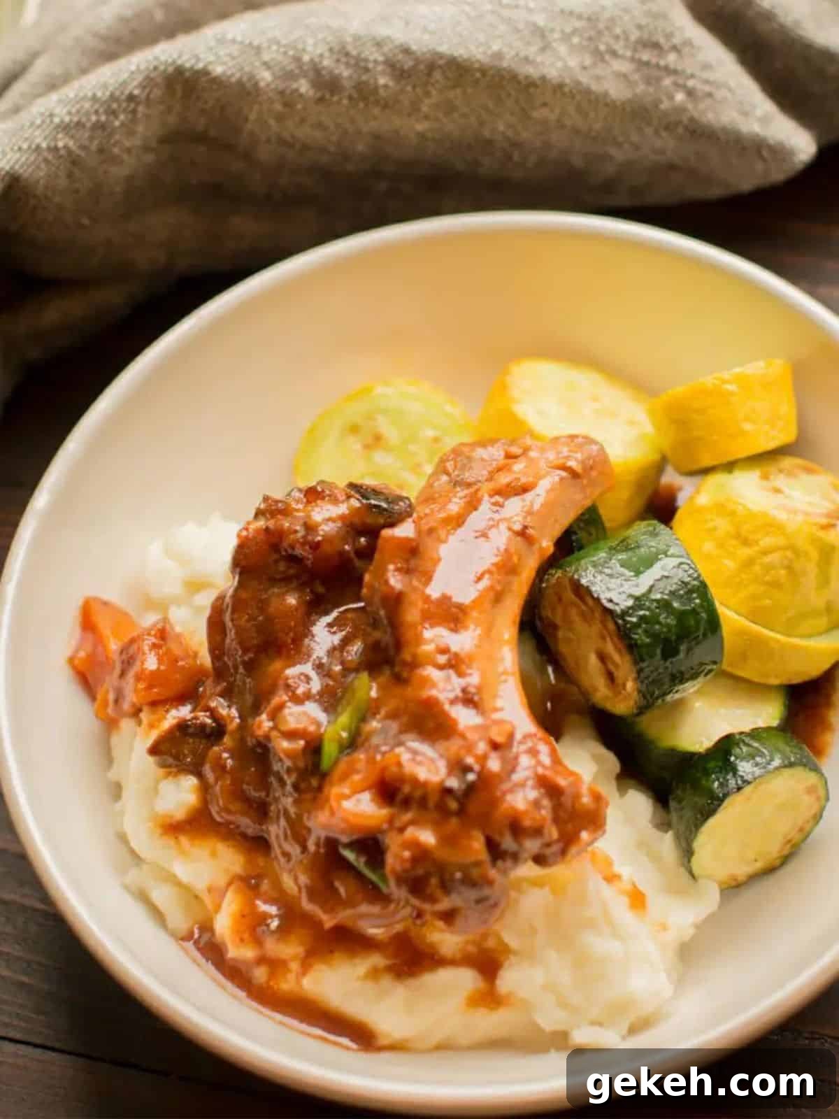 15+ Delicious Canned Peach Recipes for Every Meal 17 BBQ ribs on mashed potatoes.