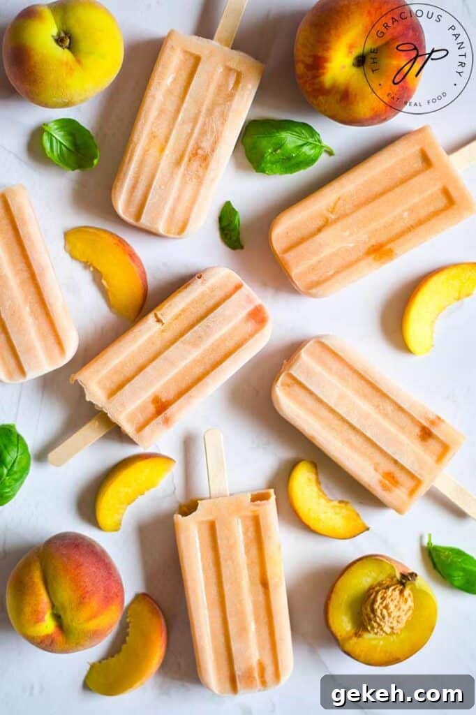 15+ Delicious Canned Peach Recipes for Every Meal 6 peach popsicles near peach slices.