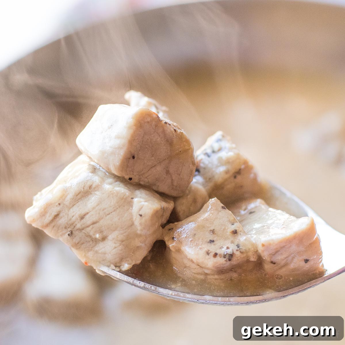 Four-ingredient Pork Tips with Gravy might be my favorite pork recipe ever, and that's saying a lot! This meal is so simple and delicious that you'll want to put it on your menu every week. #pork #gravy #easydinner