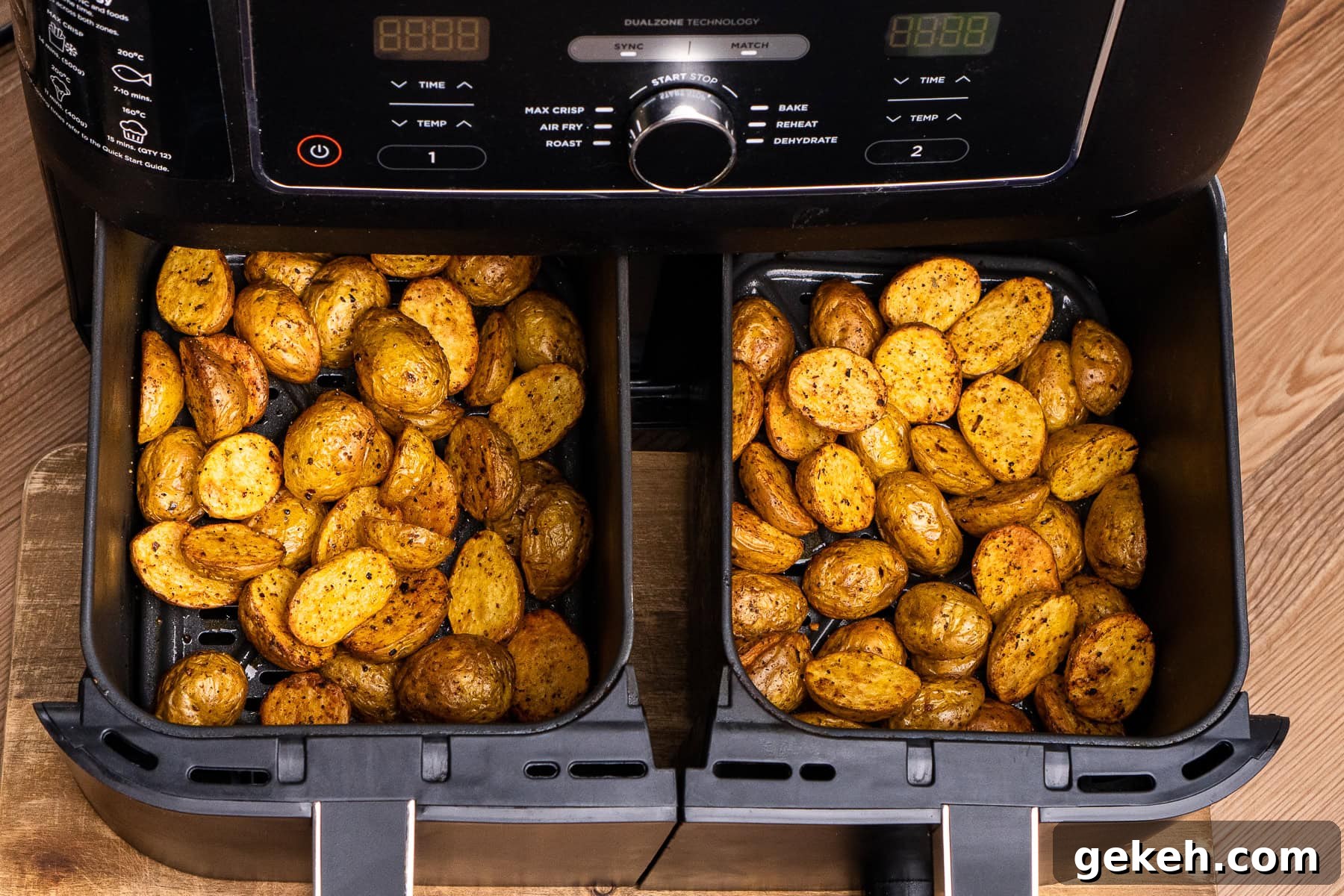 Crispy Air-Fried Baby Potatoes Recipe 17 Cooked Air fryer baby potatoes in two trays