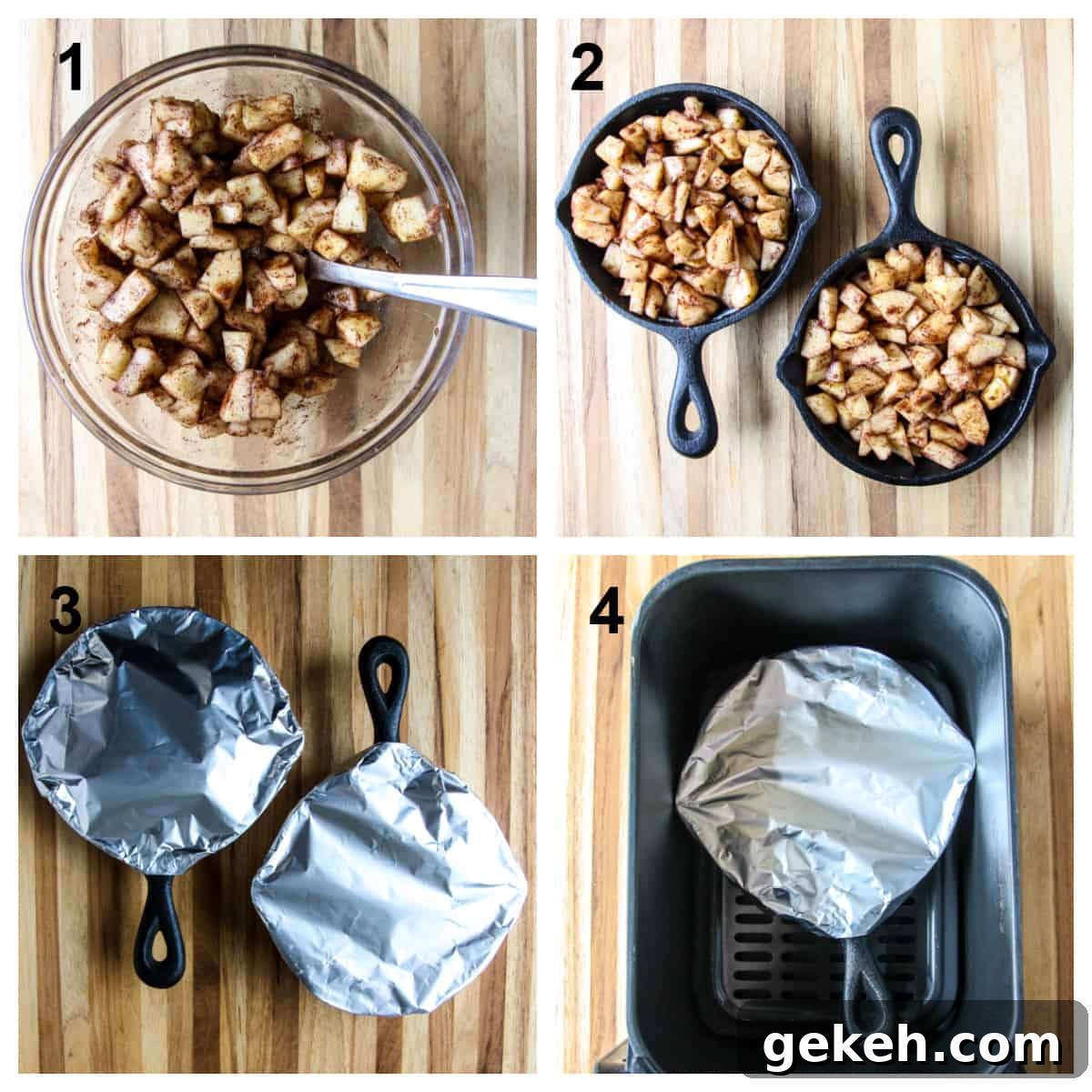 The first four steps for making the recipe.