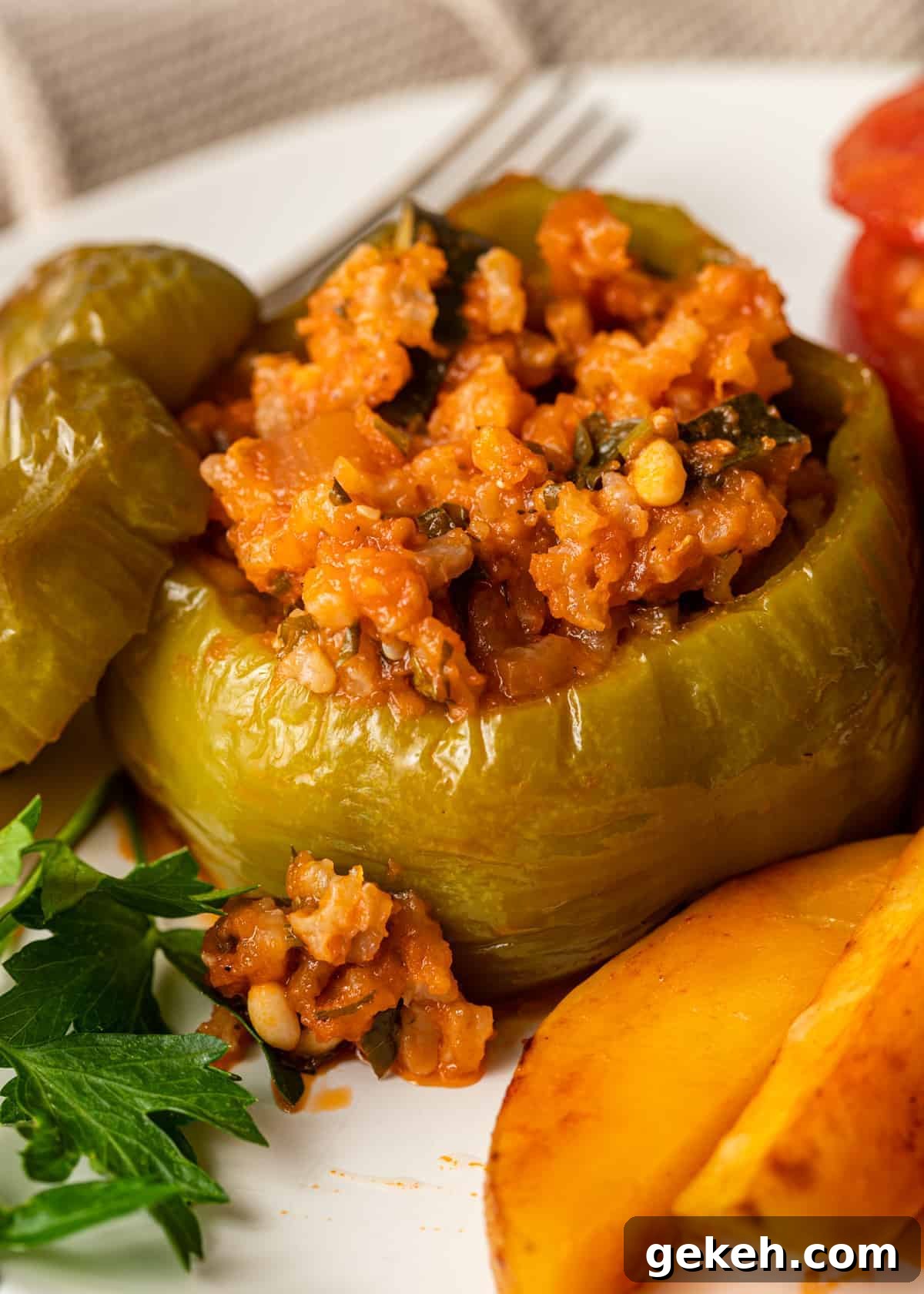 Perfect White Rice Every Time: Simple Stovetop & Rice Cooker Method 9 close up of greek stuffed peppers
