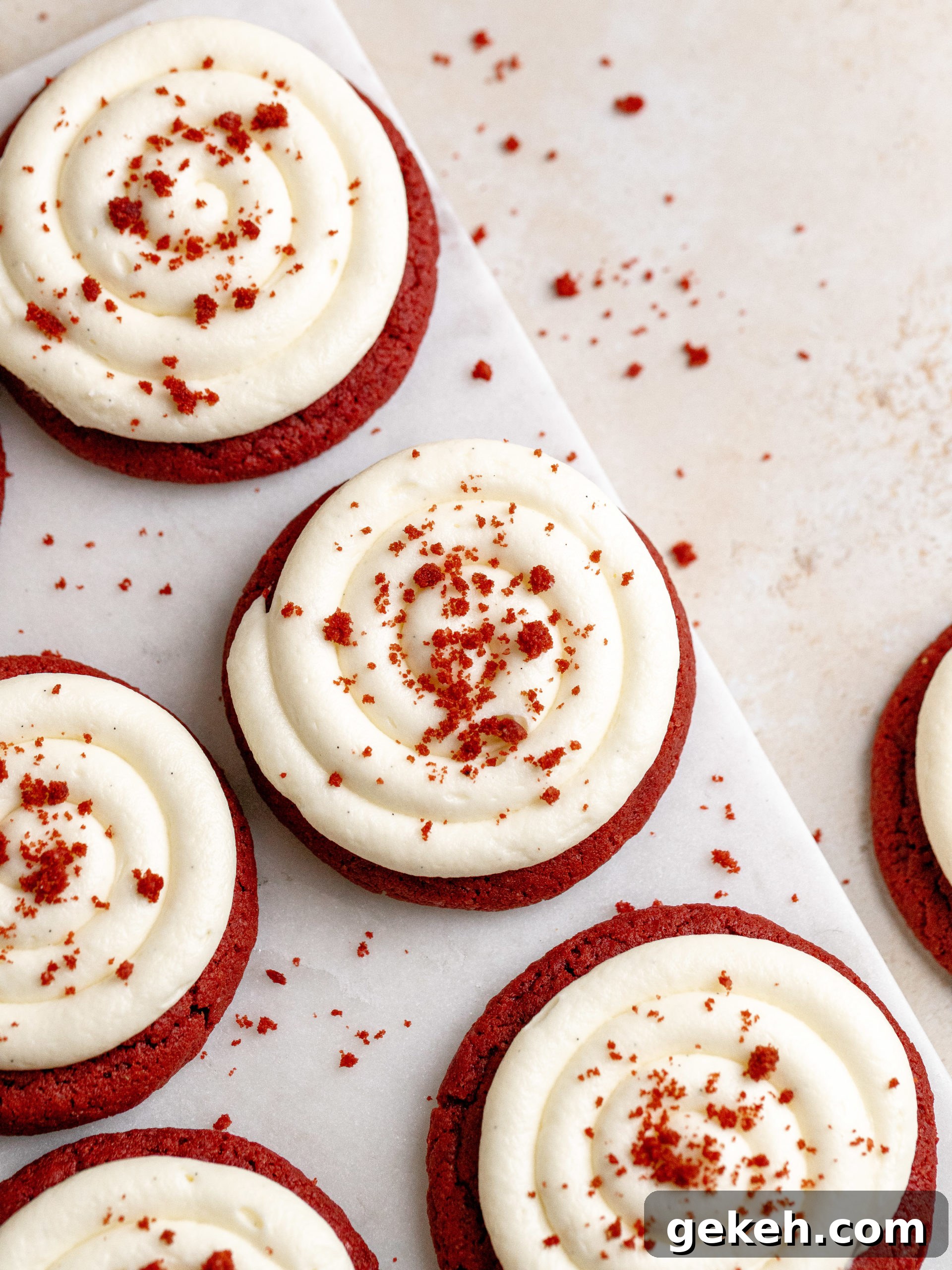 Red velvet cookies on a plate