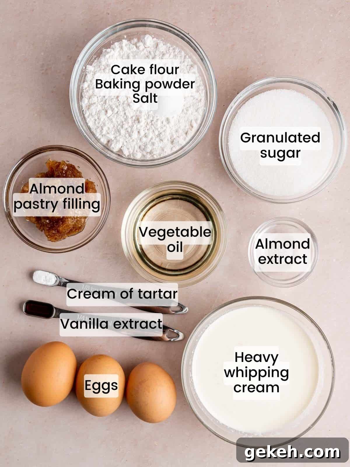 Homemade Almond Cream Cake Recipe for Moist, Decadent Slices 3 Ingredients needed to make almond cream cake.