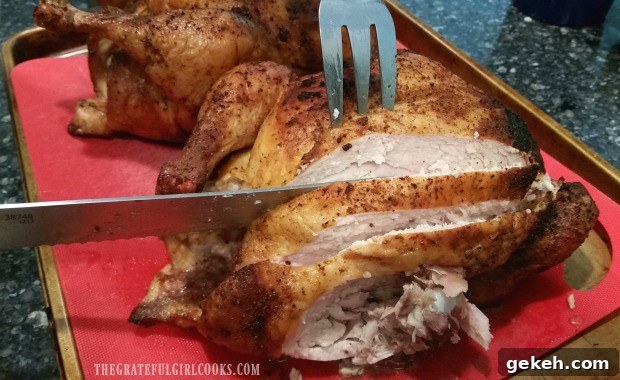 Slicing roasted chicken