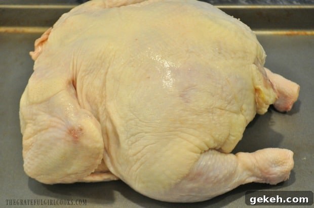 Whole roasting chicken ready to apply rub