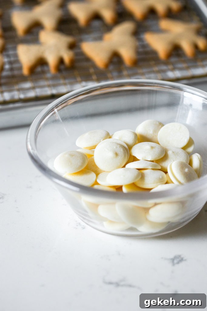 Festive Reindeer Cookies Recipe for Holiday Parties 15 a bowl of white chocolate melting wafers
