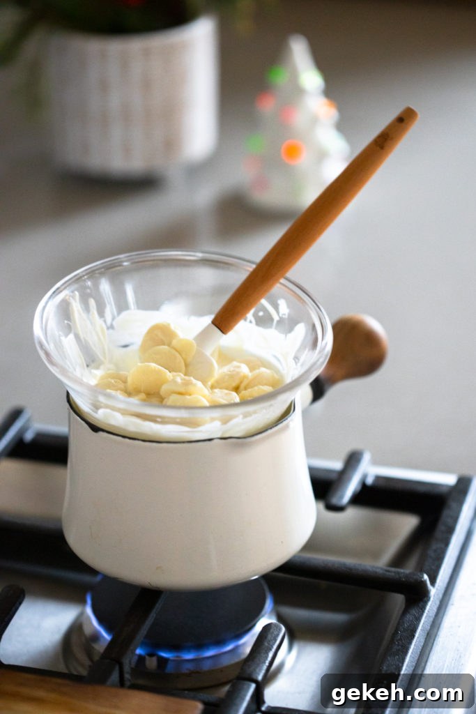 Festive Reindeer Cookies Recipe for Holiday Parties 16 melting white chocolate melting wafers on the stove