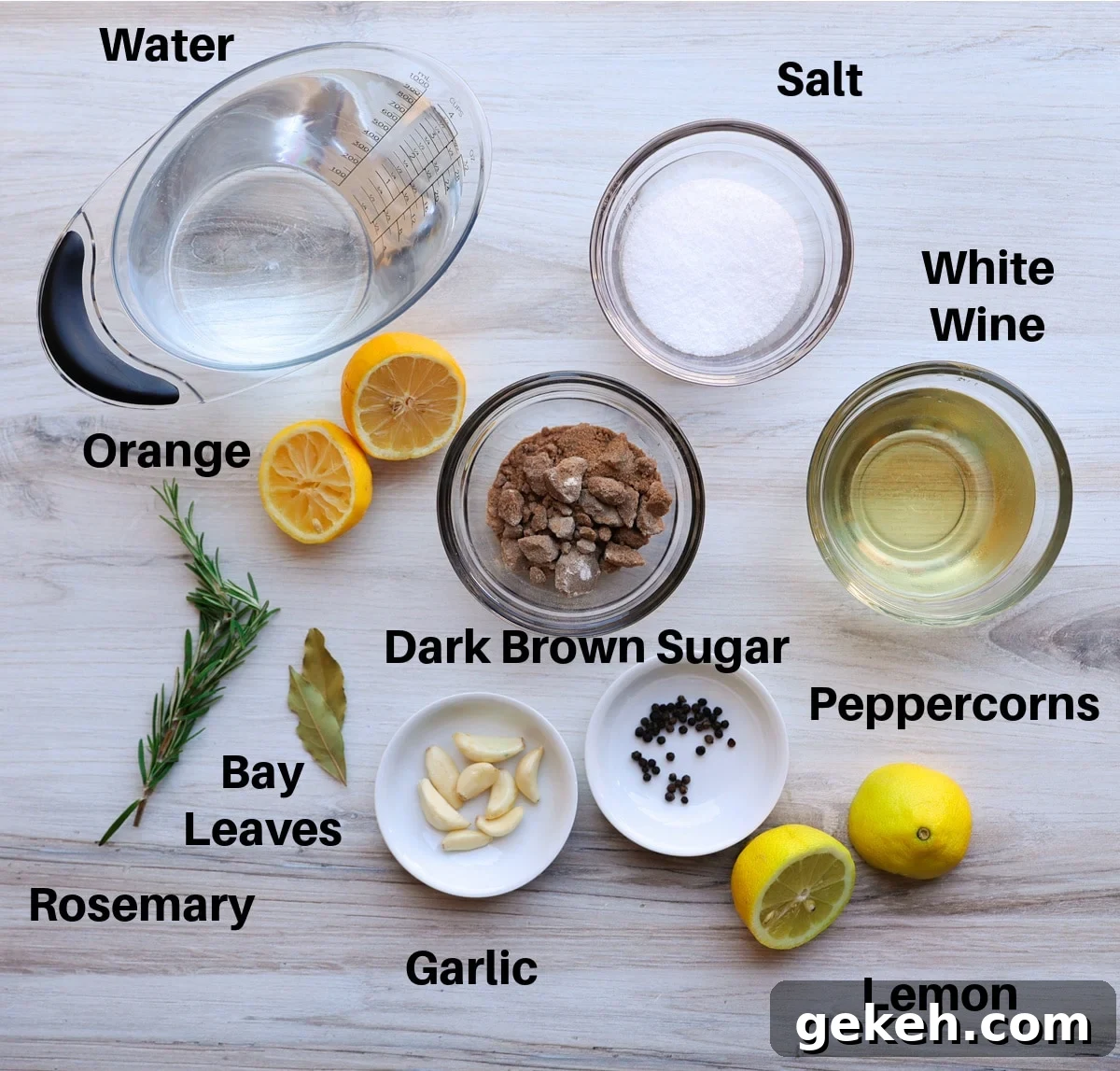 Brine ingredients on a counter.