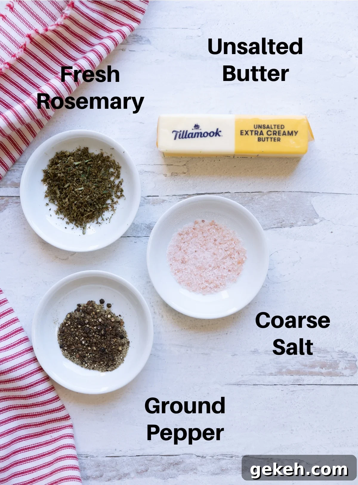 Ingredients on a table to make rosemary flavored butter.