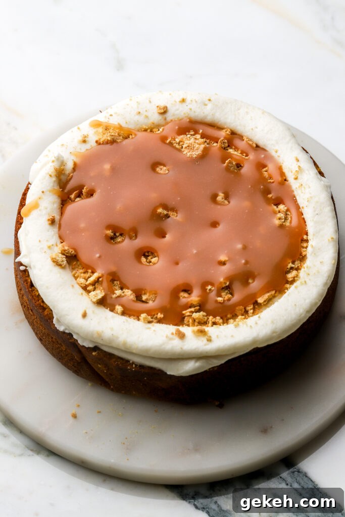 salted caramel sauce drizzled on top of graham crackers