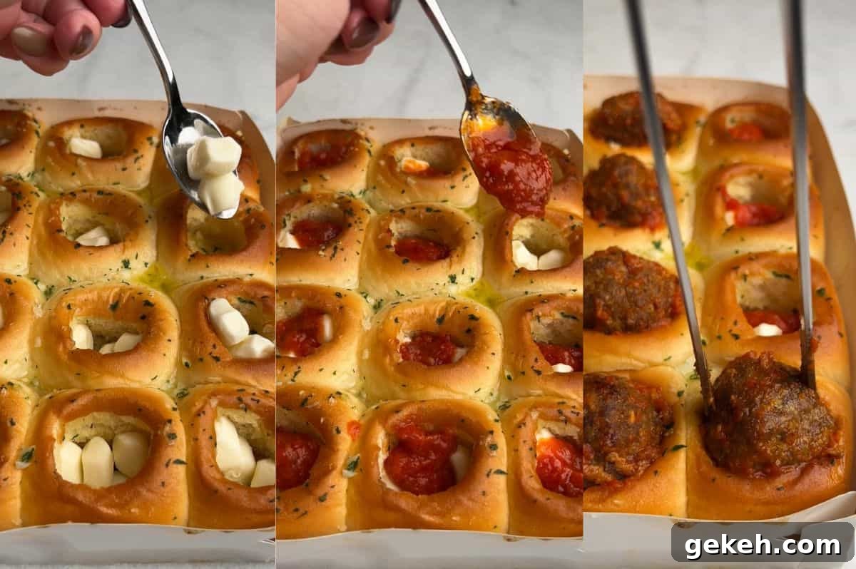 Hawaiian Roll Meatball Sliders with Tangy Pineapple Glaze 7 Instructions for how to assemble Hawaiian Roll Meatball sliders