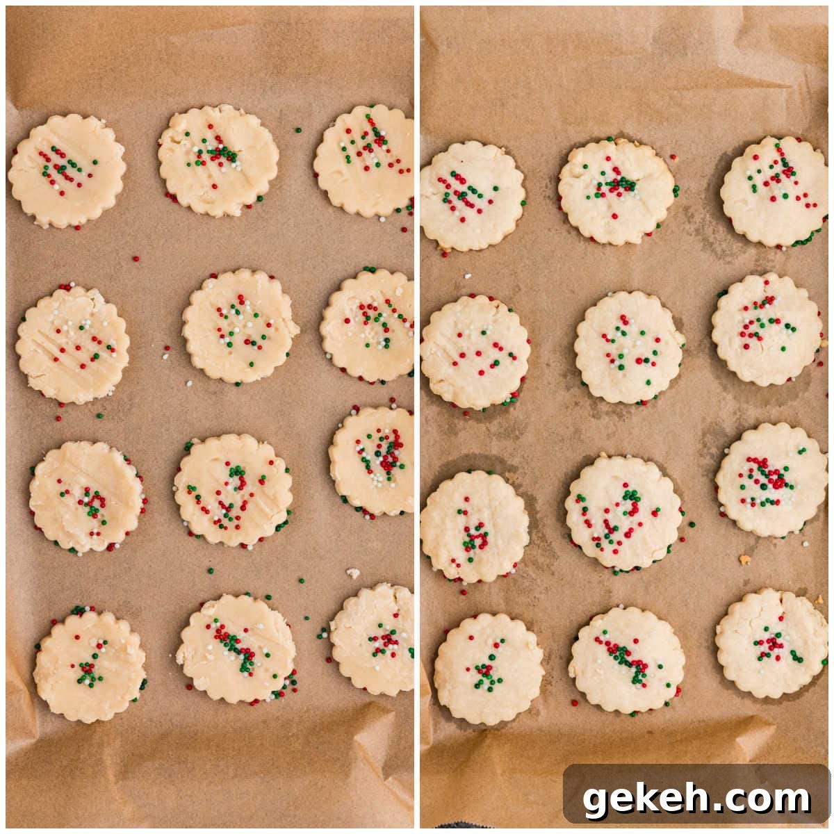 Collage of the cookies on a baking sheet.