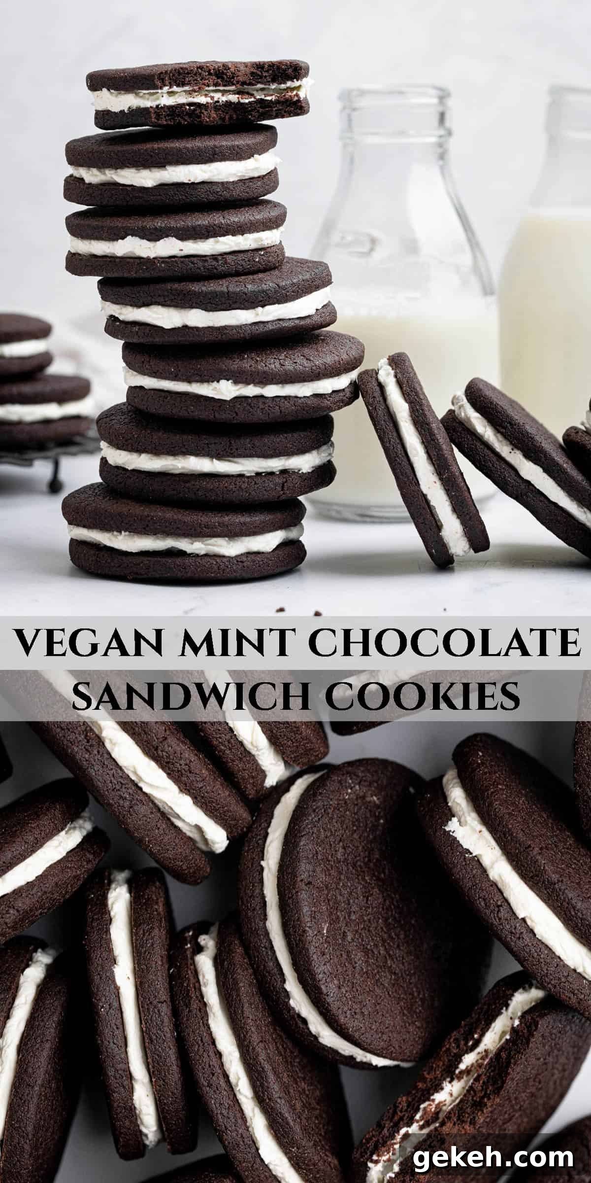 Vegan Mint Chocolate Sandwich Cookies Recipe 14 Pinterest collage image.