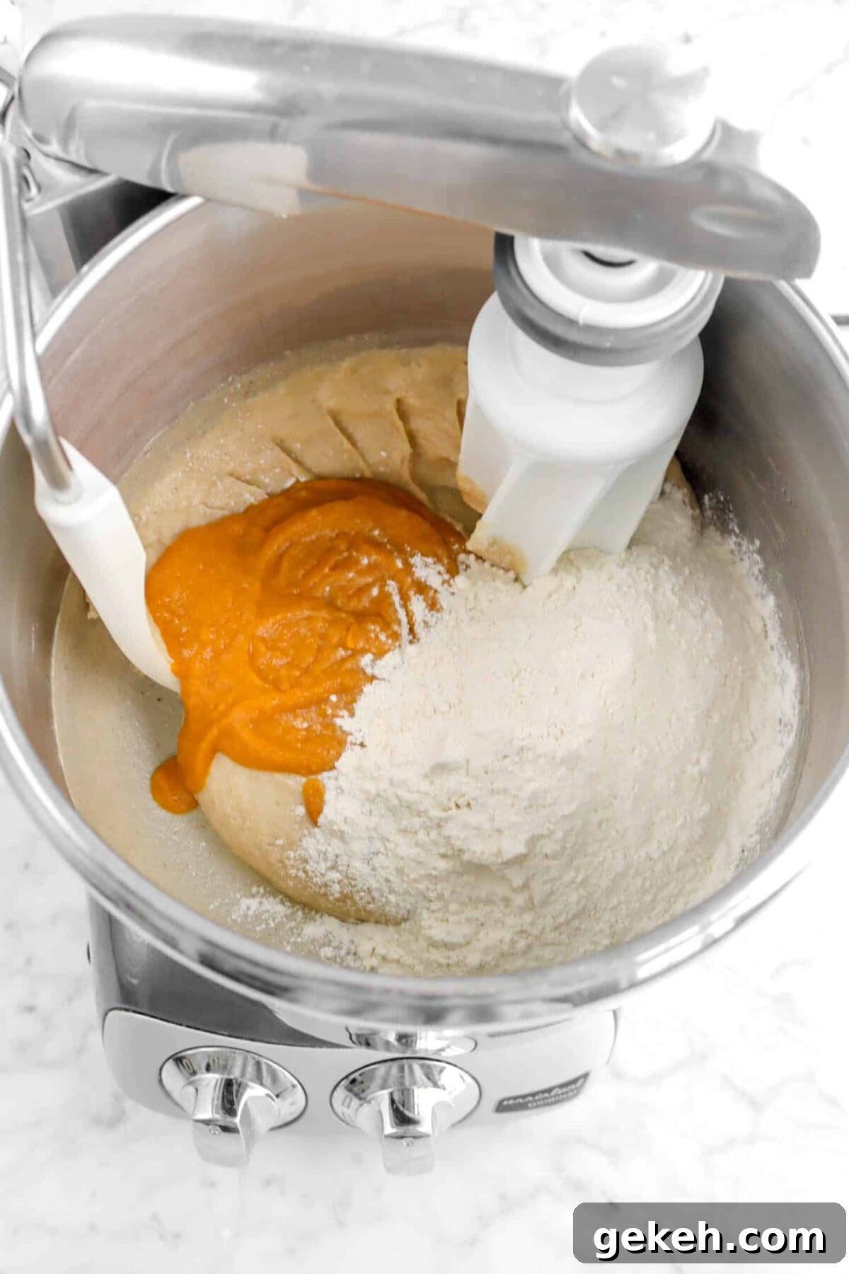 pumpkin and flour added to dough
