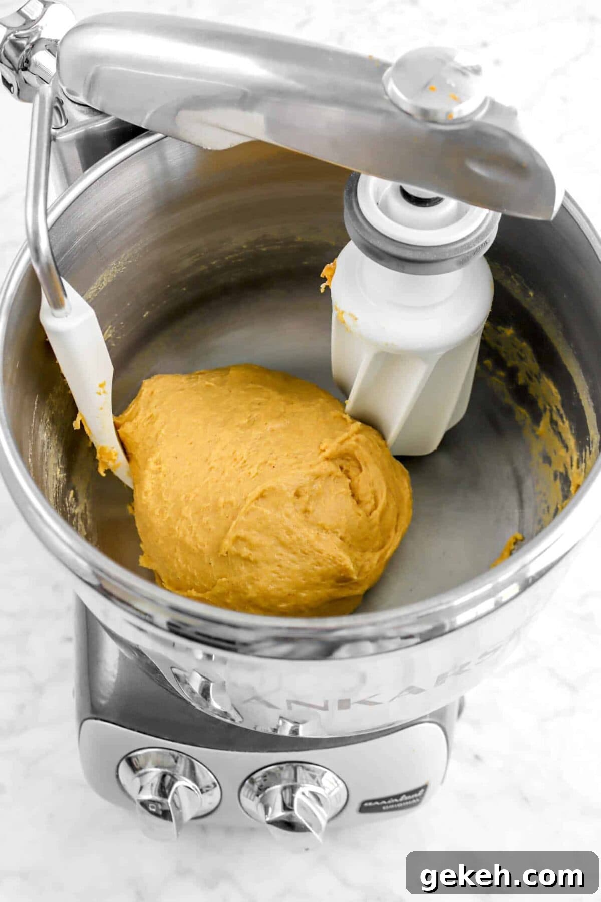 pumpkin dough in mixer