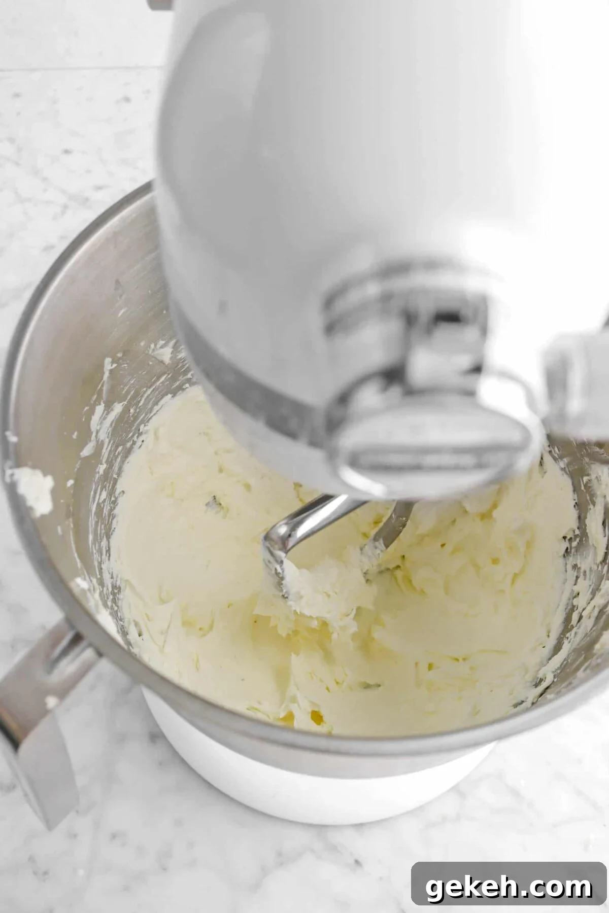 cream cheese mixture in mixer bowl