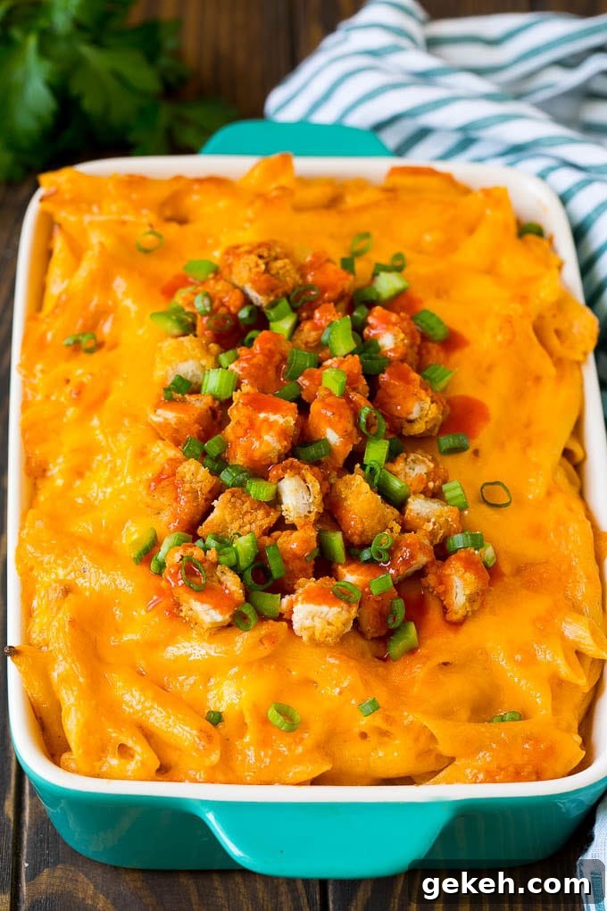 Buffalo Chicken Pasta Recipe | Baked Pasta #chicken #buffalochicken #pasta #cheese #dinner #dinneratthezoo Buffalo chicken pasta topped with melted cheese, chicken and celery.