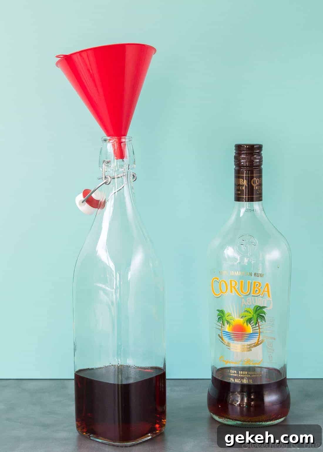 Homemade Vanilla Extract Infused with Rum: Step-by-Step Guide 5 A swing-top bottle 1/4 full of rum.