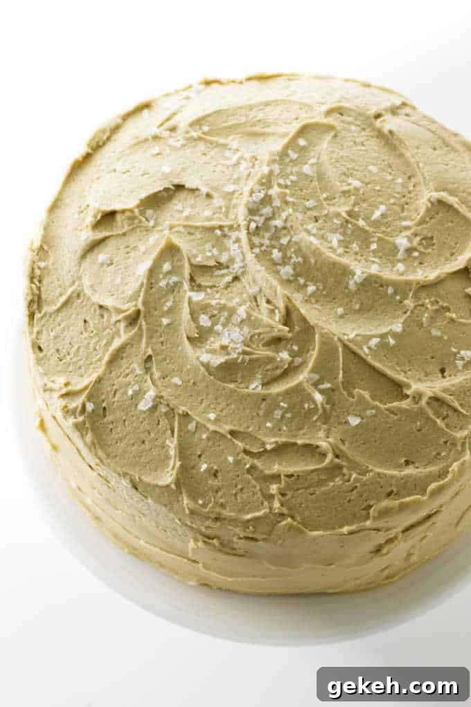 Overhead view of top of cake with salt flakes