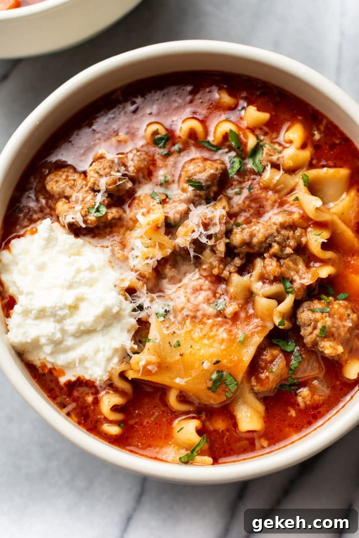 Lasagna Soup Recipe: Comforting Italian-Flavored One-Pot Meal 2 close-up of the best lasagna soup