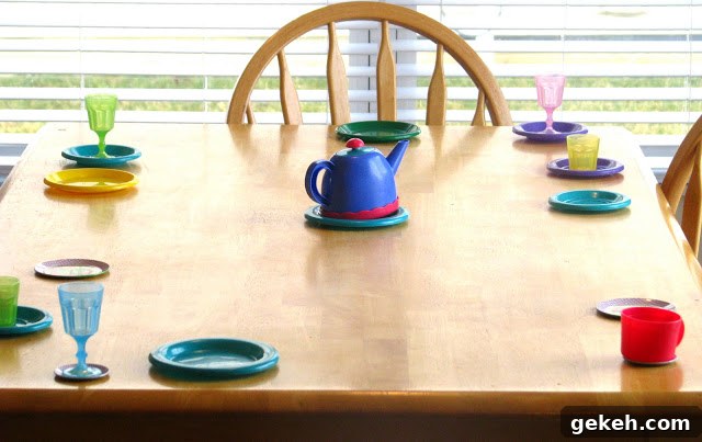 table set up for child's tea party