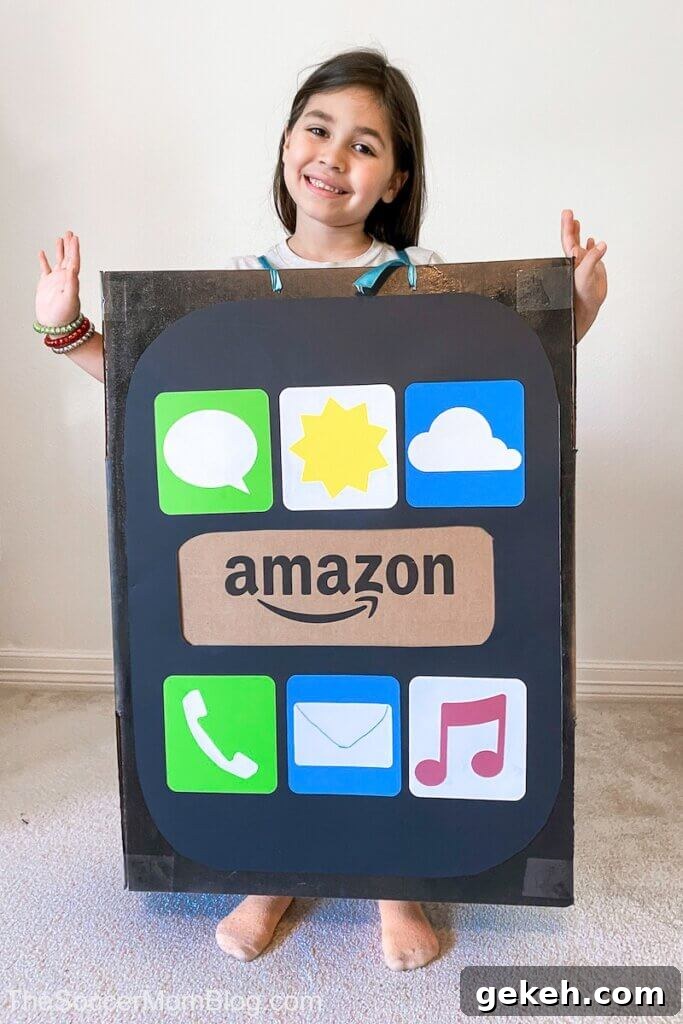 little girl in a cell phone Halloween costume