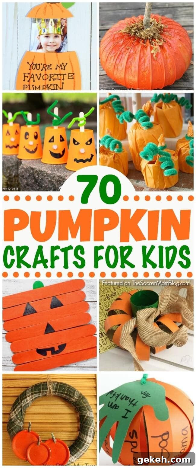 An absolutely HUGE collection of pumpkin crafts for kids! Paper crafts, games, pumpkin decorating ideas, upcycled crafts, Halloween, Thanksgiving, & more!