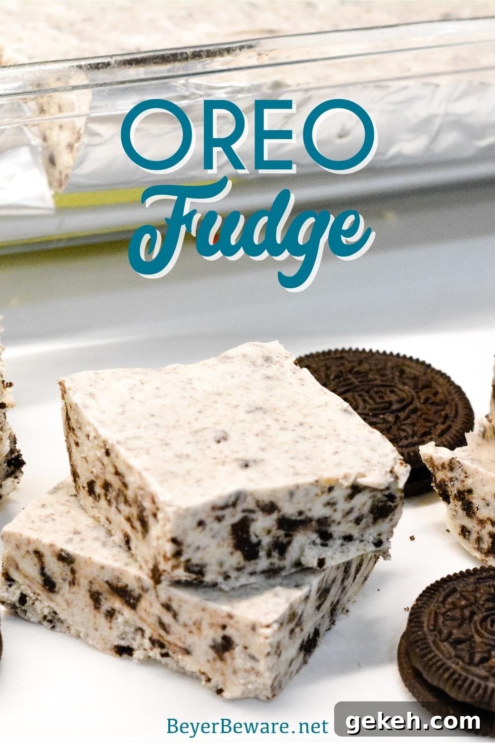 Oreo fudge made with crushed Oreo cookies, marshmallow cream, white chocolate chip and sweetened condensed milk for a cookies and cream fudge.