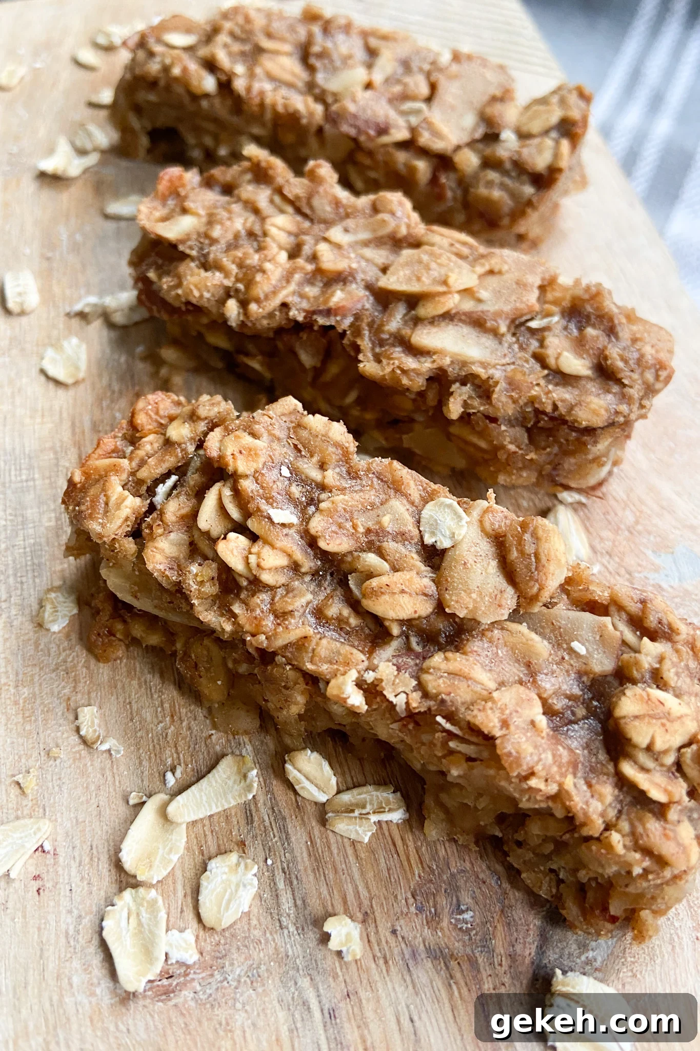 Peanut Butter Banana Granola Bars: Chewy Homemade Snack Recipe 6 Peanut butter and banana granola bars served on a wooden cutting board